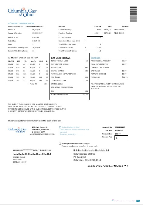 Download USA Columbia Gas of Ohio business utility bill template in Word and PDF formats Photoshop template